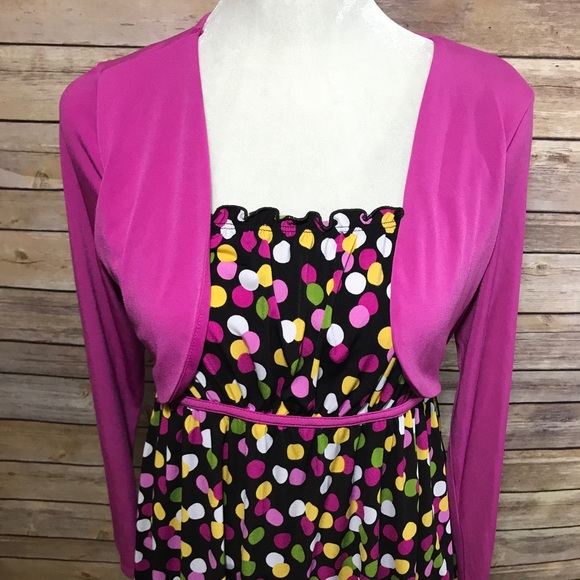 Girls Polka Dot Dress w/ Built-In Cardigan - Picture 4 of 5